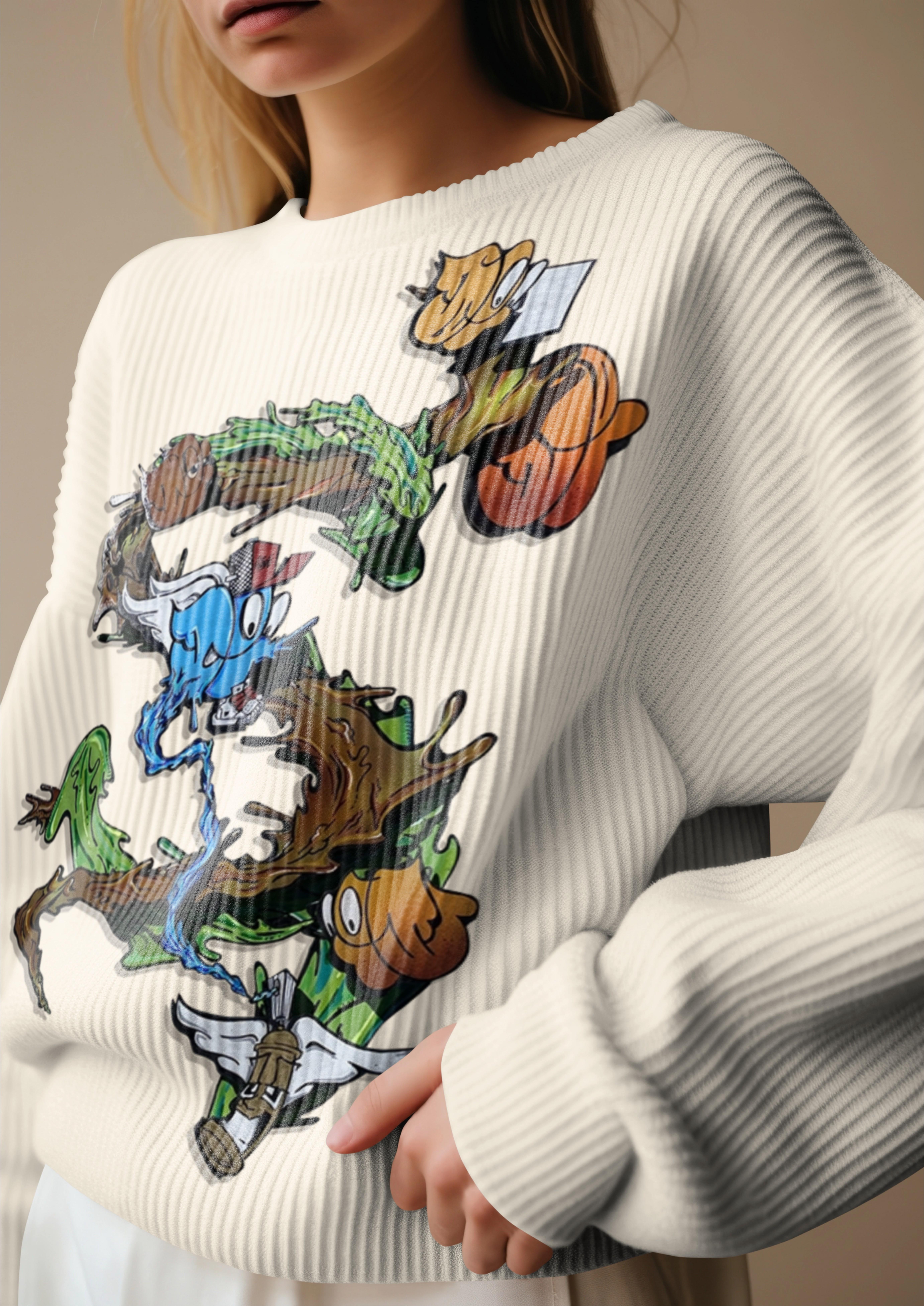Cartoon Graphic Ribbed Sweatshirt
