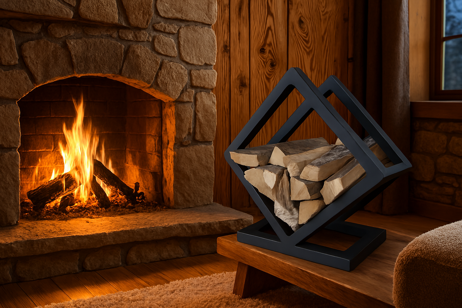 Support à bois de chauffage géométrique moderne