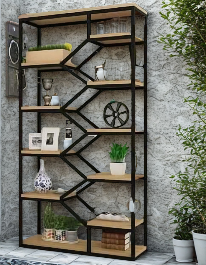 Étagère industrielle en bois et métal