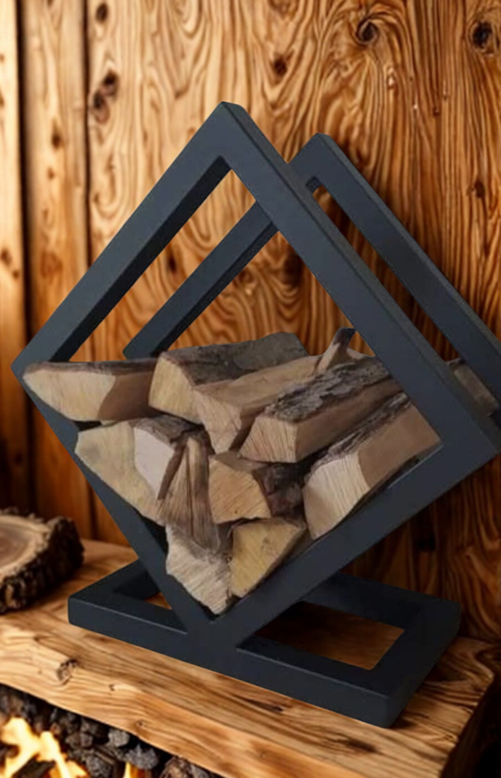 Support à bois de chauffage géométrique moderne