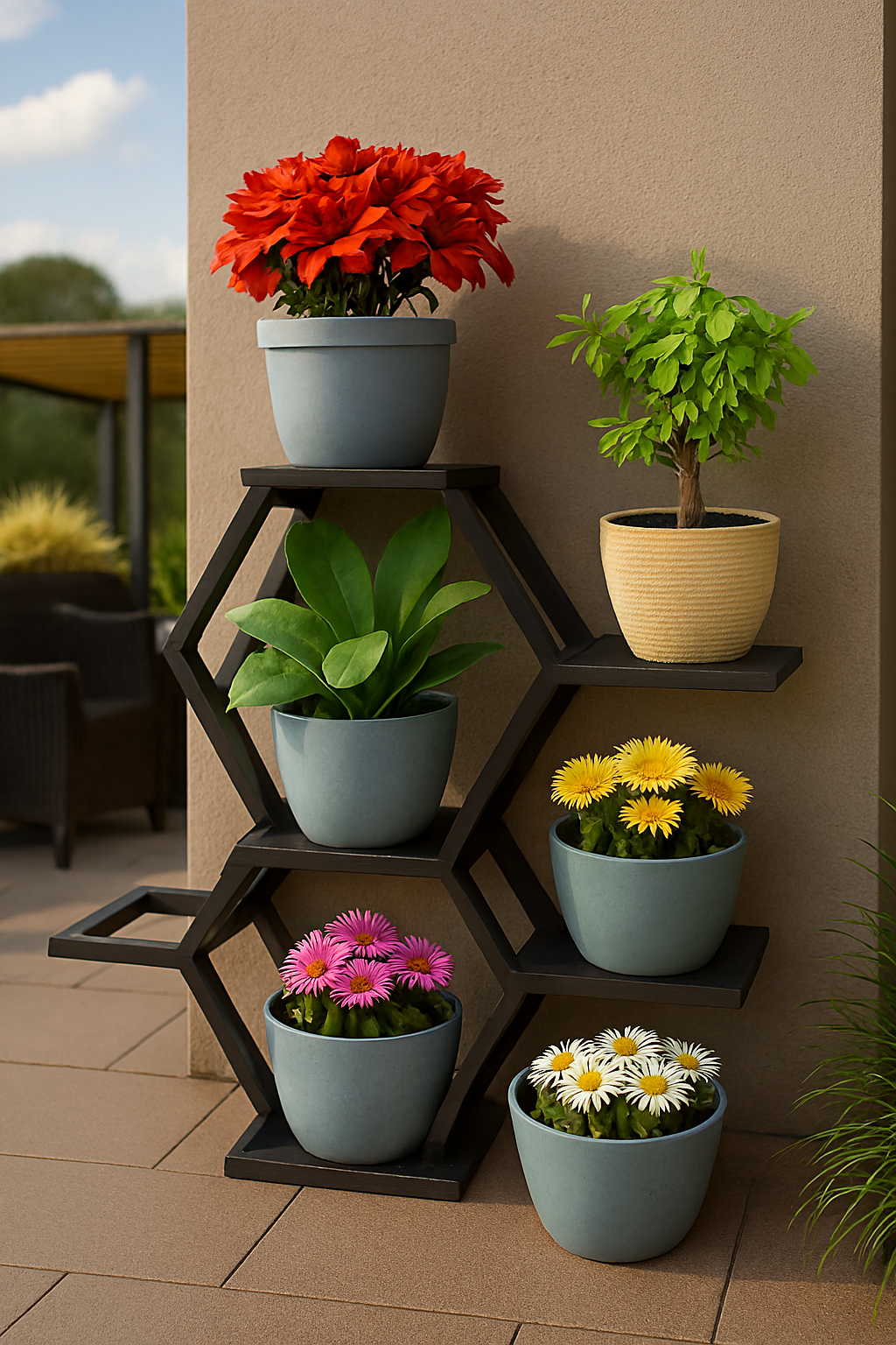 Étagère hexagonale pour pots de fleurs