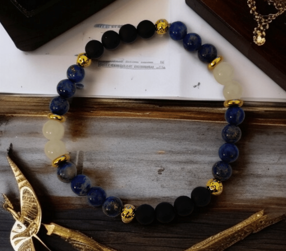 Bracelet Caithlyn Lapis Lazuli, Jade Blanc & Tourmaline givrée