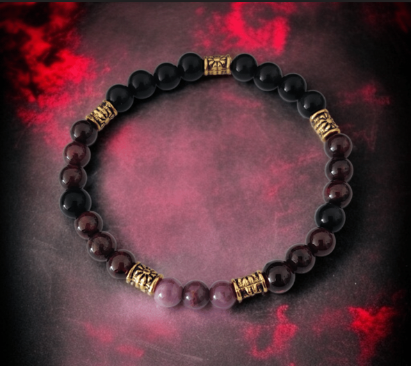Bracelet Vi Grenat, Muscovite & Obsidienne arc en ciel