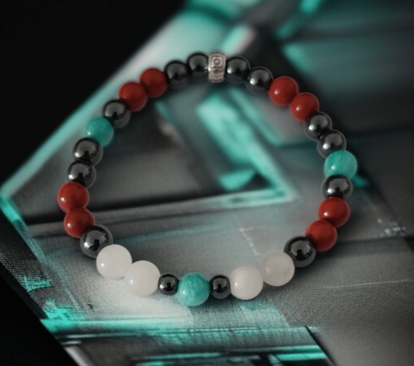 Bracelet Ekko Jaspe rouge, Jade Blanc, Hématite & Jade blanc