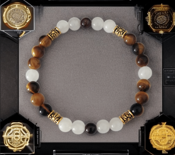 Bracelet Jayce Œil de Tigre, Jade Blanc & Grenat