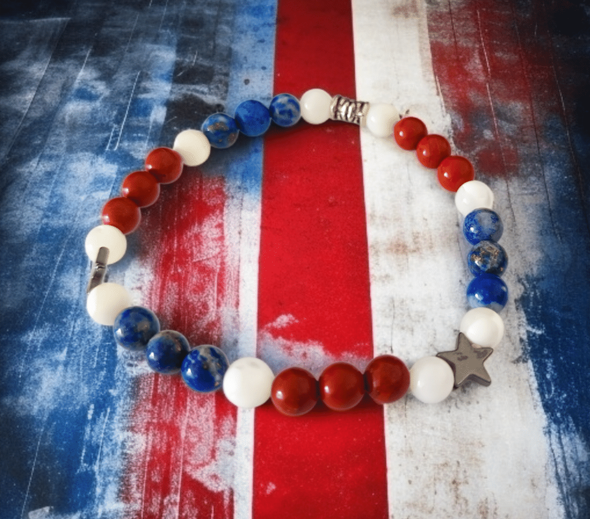 Bracelet Captain América Lapis lazuli, Jaspe rouge & nacre