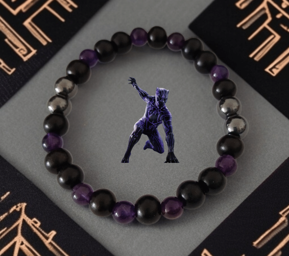 Bracelet Black panthere Bois d’ébène, Hématite & Améthyste