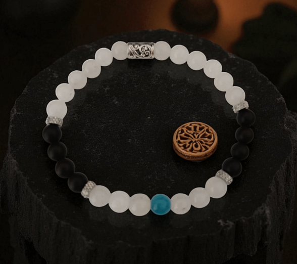 Bracelet Gojo Onyx, Jade blanc & Apatite bleue jujutsu kaisen