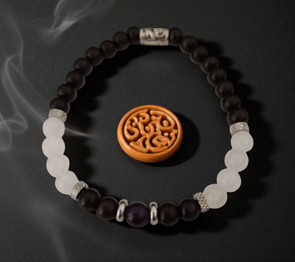 Bracelet Geto Bois d’ébene, Jade blanc & Améthyste jujutsu kaisen