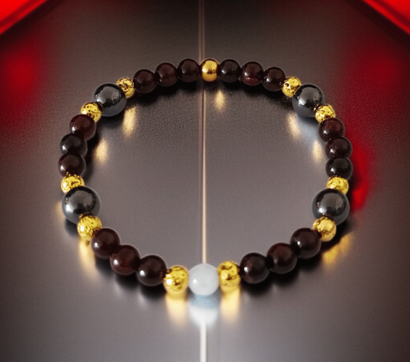 Bracelet Iron Man Grenat, Hématite & Aigue marine