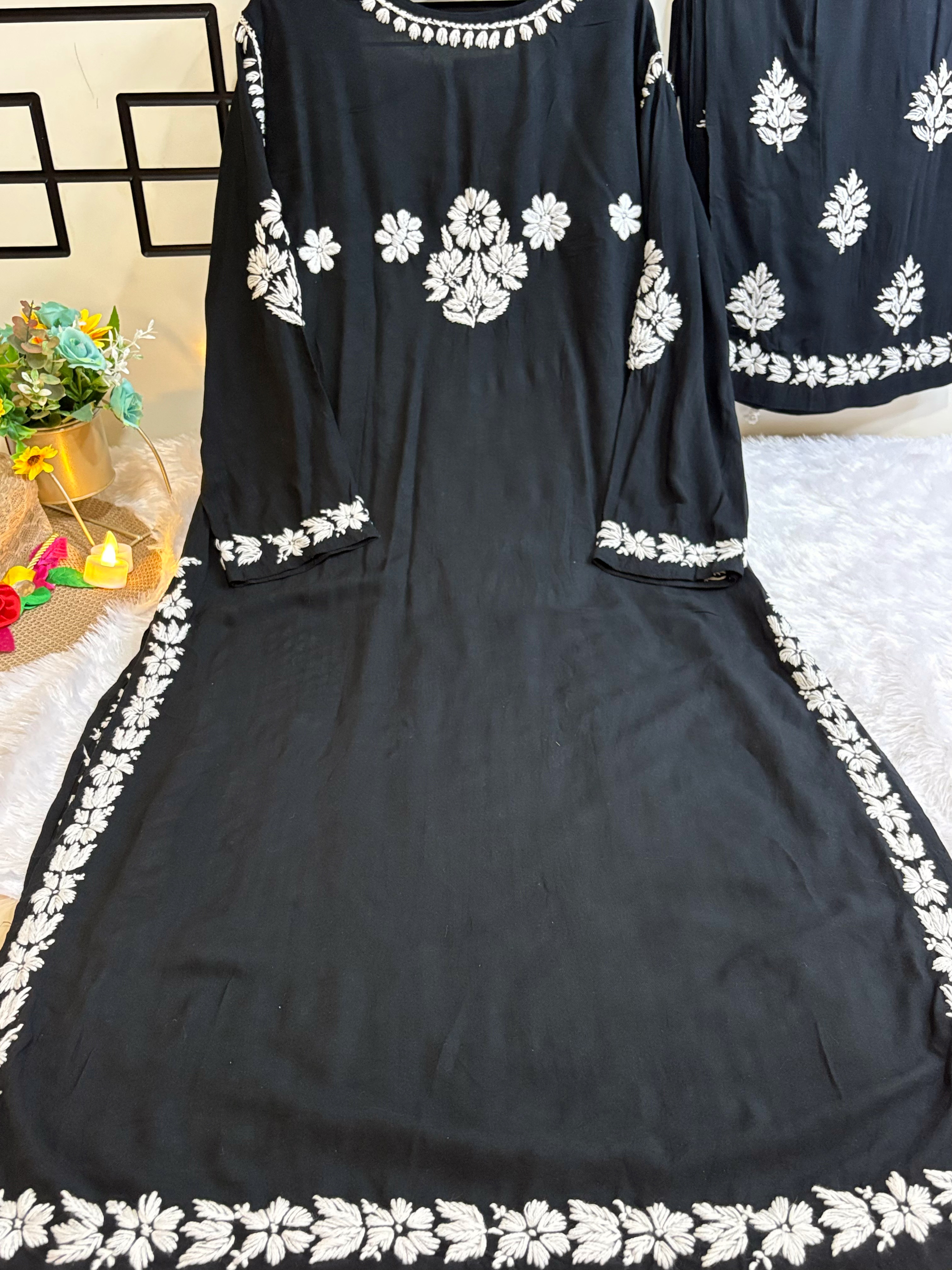 Shiza Rayon- Black Kurti with Pant Set