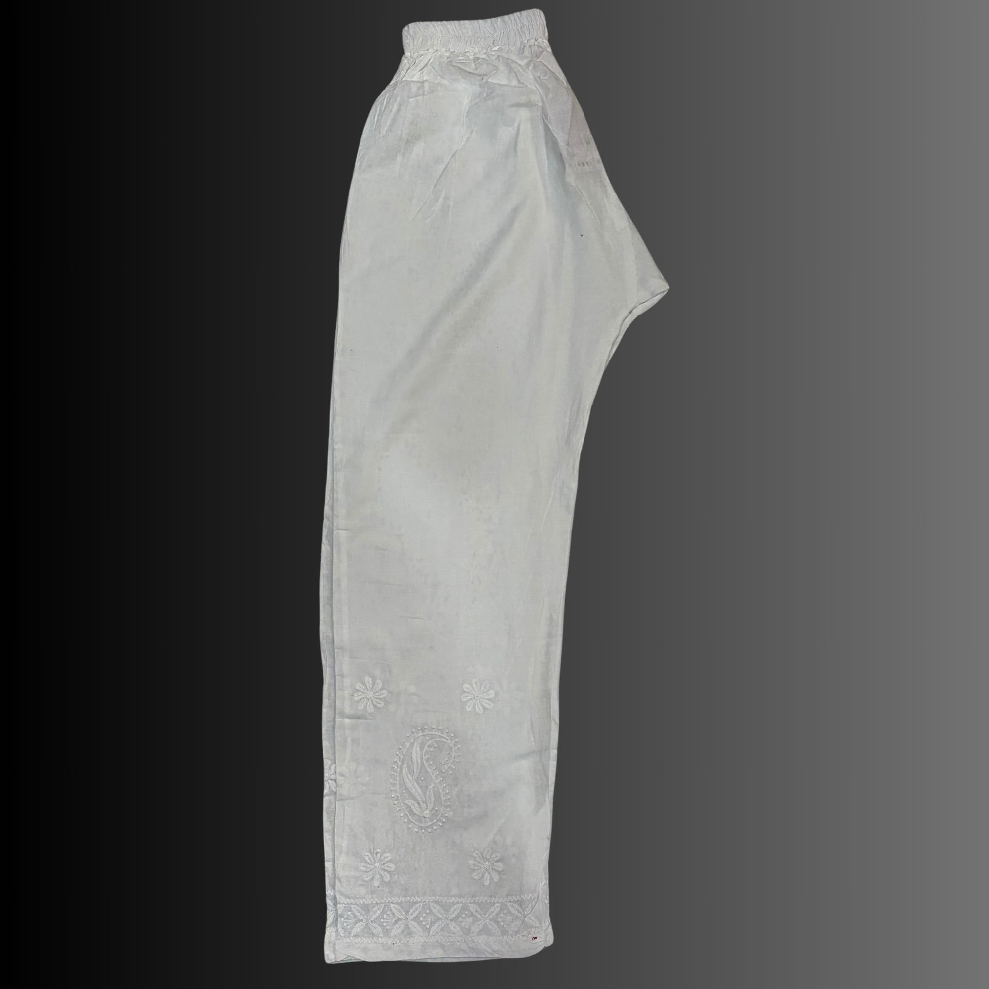 White Cotton Embroidered Pant