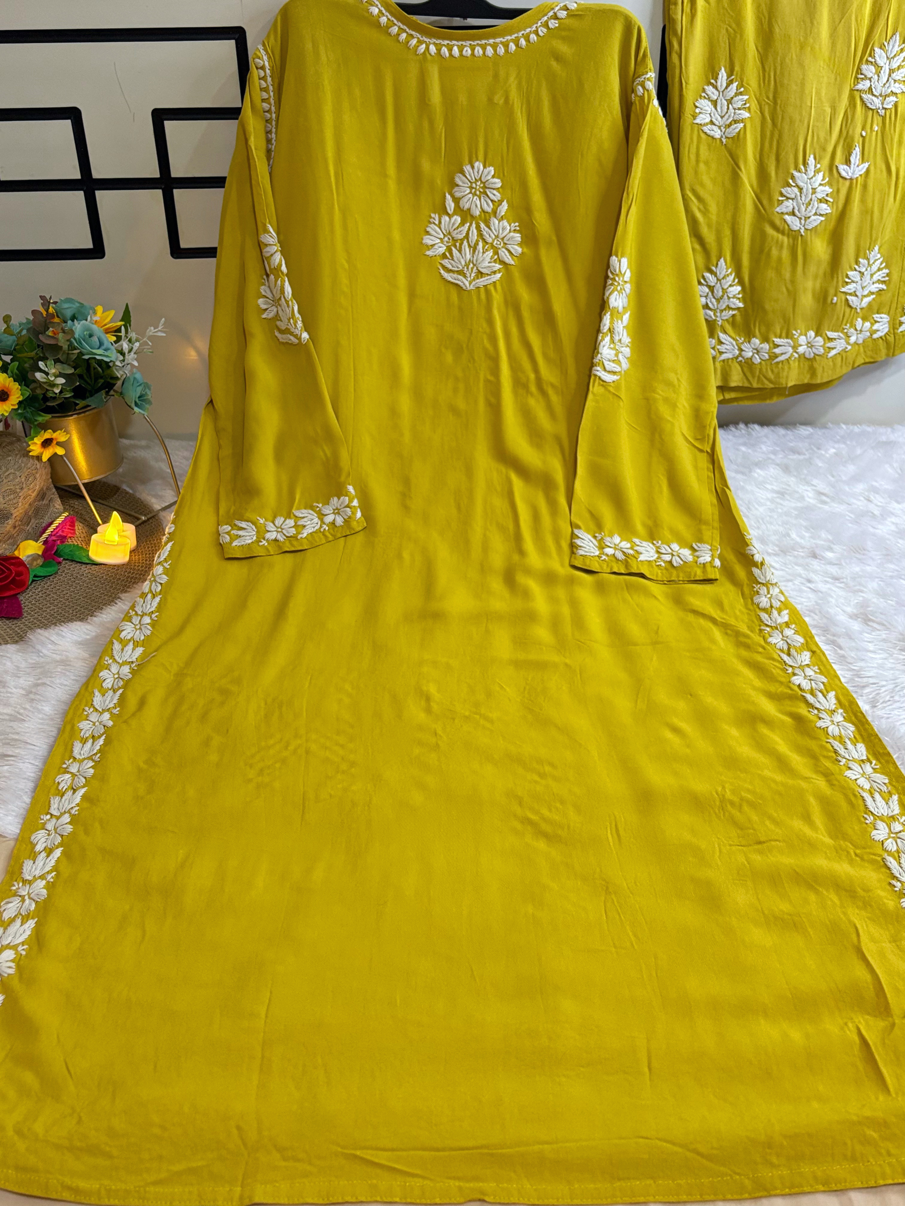 Shiza Rayon- Musturd Kurti with Pant Set