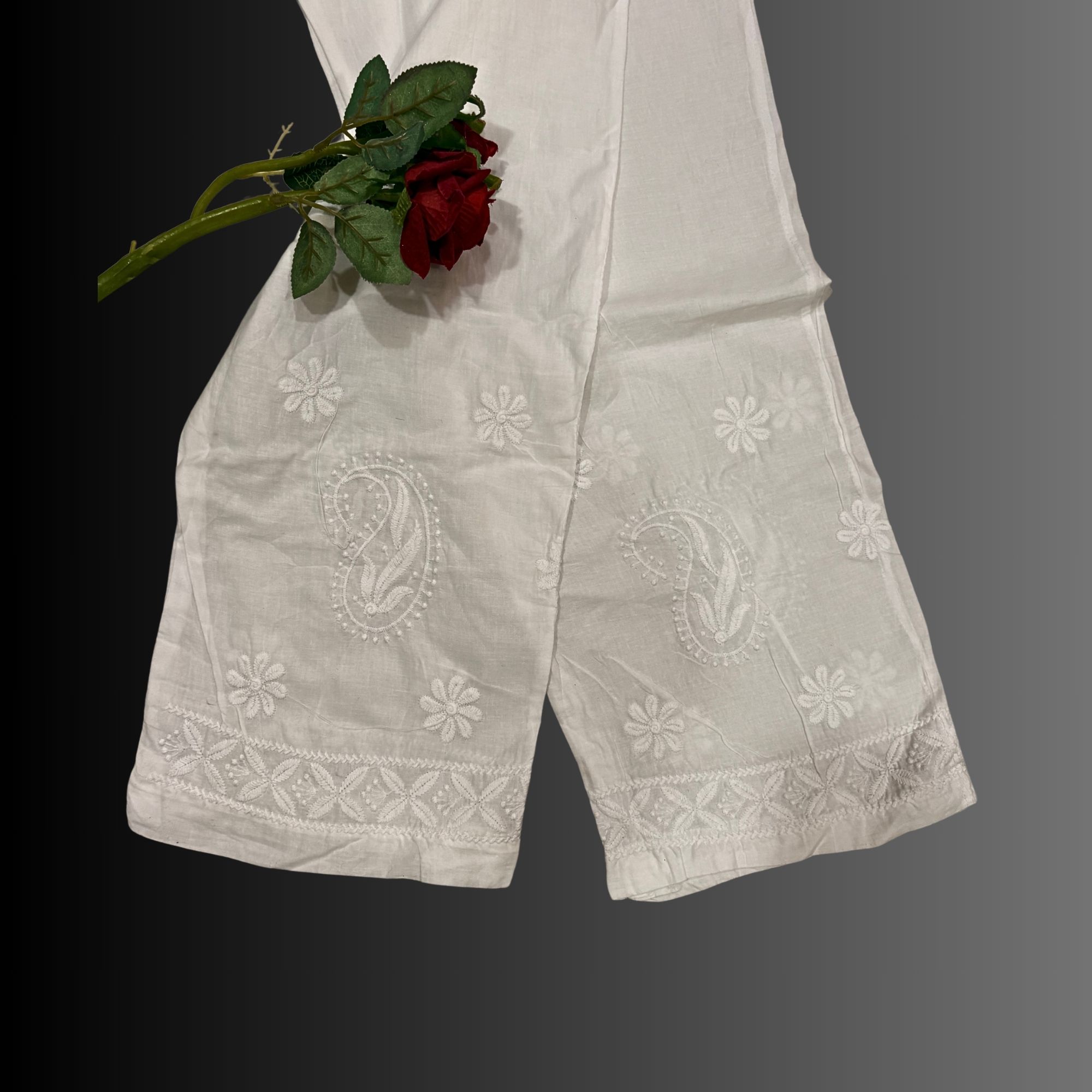 White Cotton Embroidered Pant