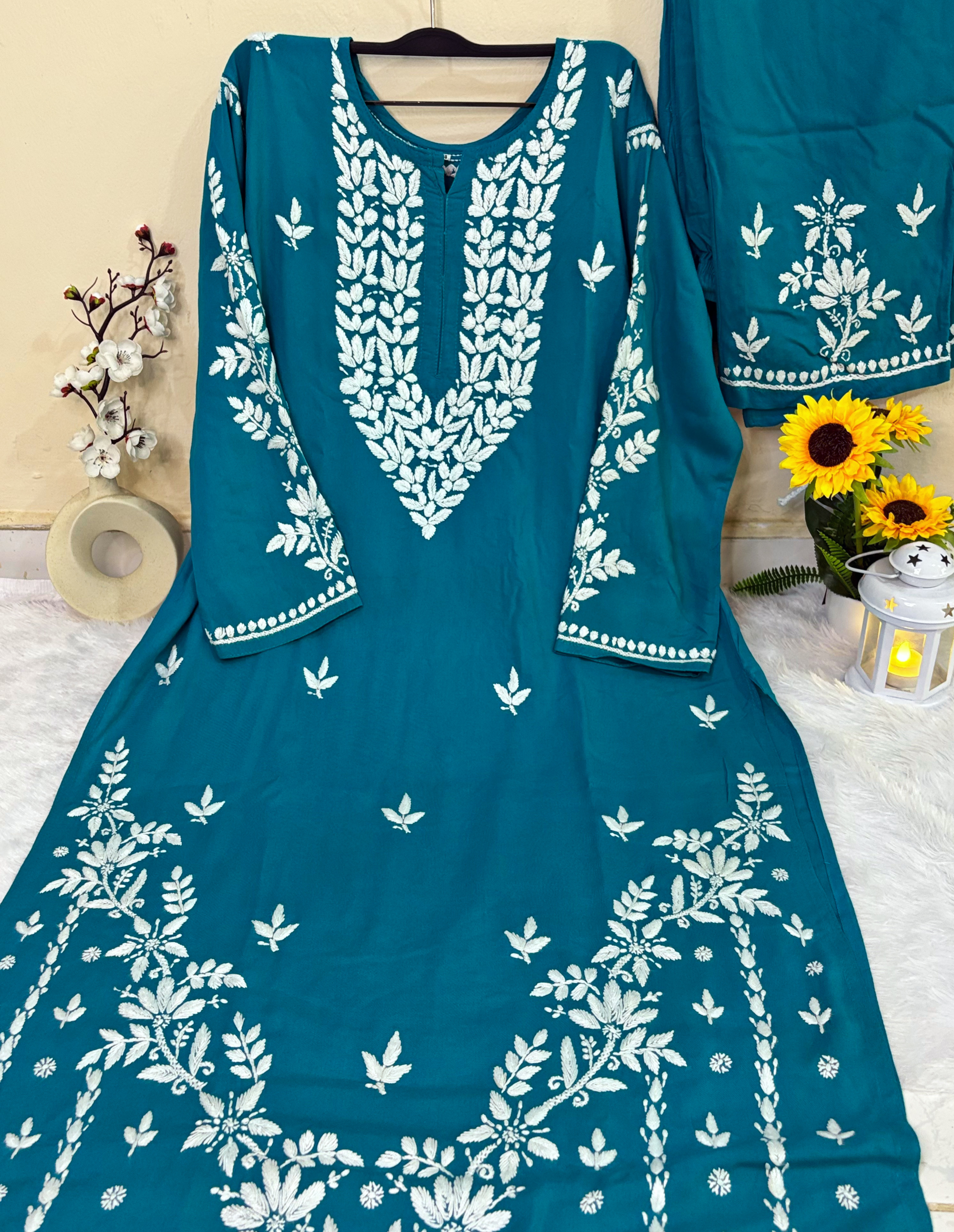 Mayra Rayon- Turquoise Kurti with Pant Set