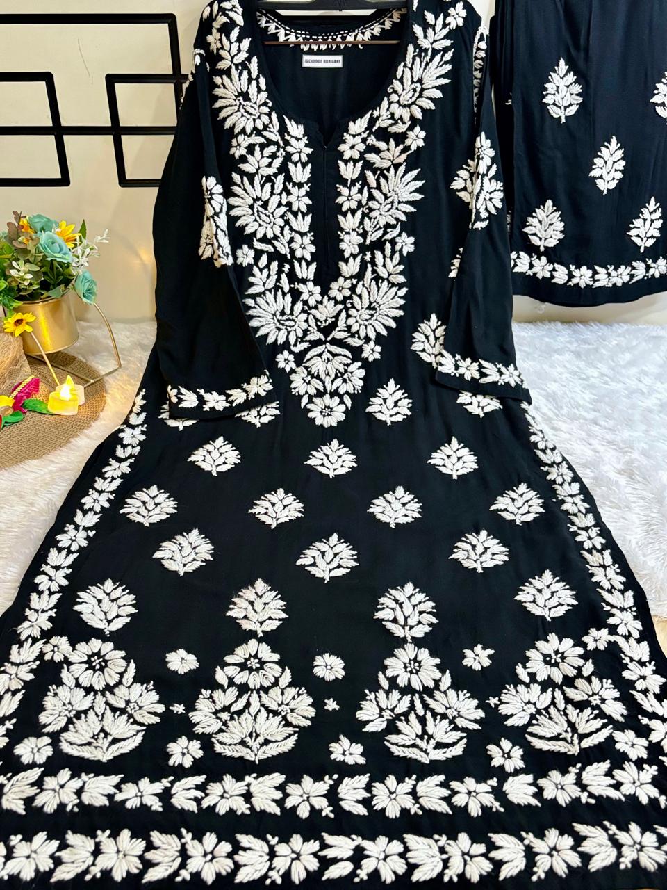 Shiza Rayon- Black Kurti with Pant Set