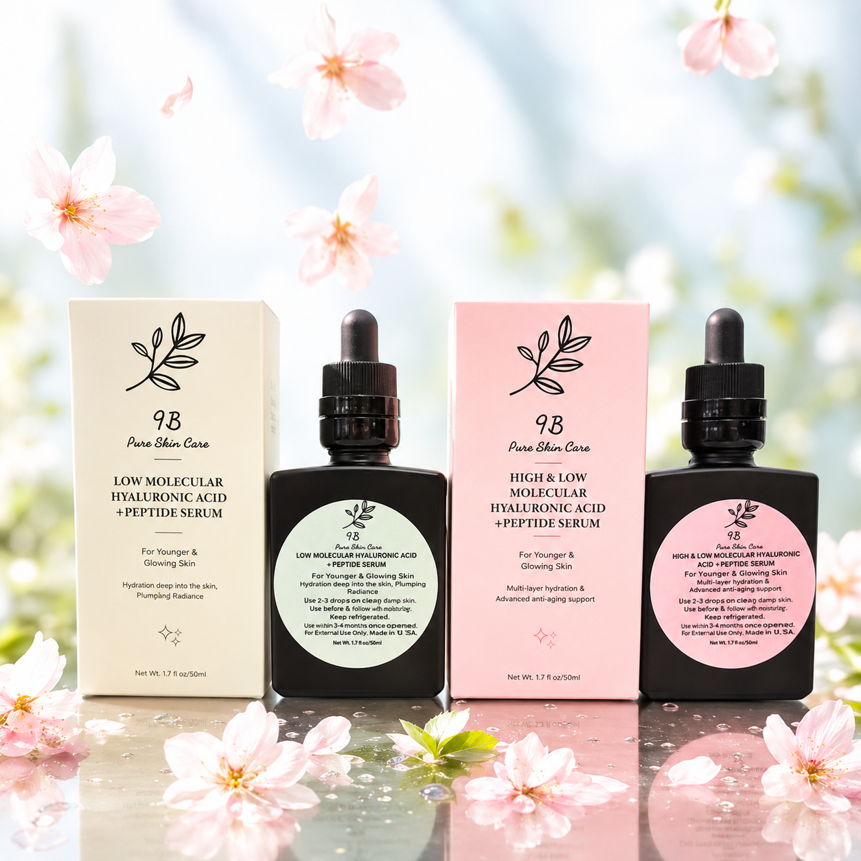 The Ultimate Hydration Duo- Smart Saver Bundle Low Molecular Hyaluronic Acid Plus Peptides and High Low Molecular Hyaluronic Acid Plus Peptides 1.7 fl oz or 50ml