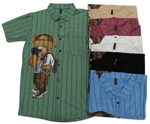 Men's Short Sleeve Bear Print Shirt