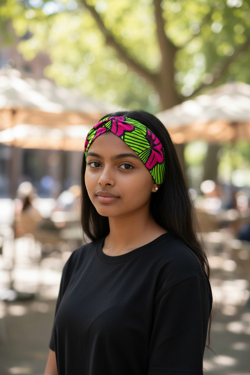 Headband Fleurs de Mariage - Fushia & Vert