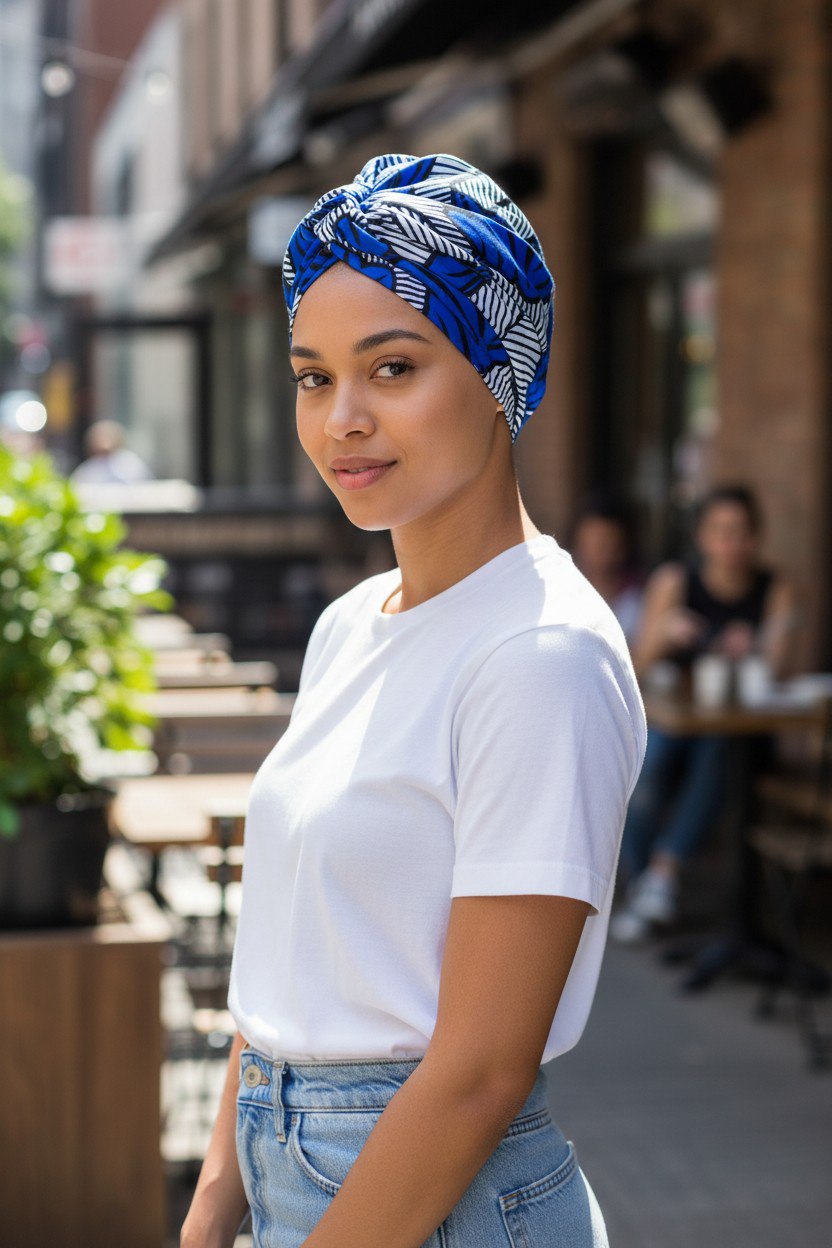 Bonnet turban Fleurs de mariage - Bleu