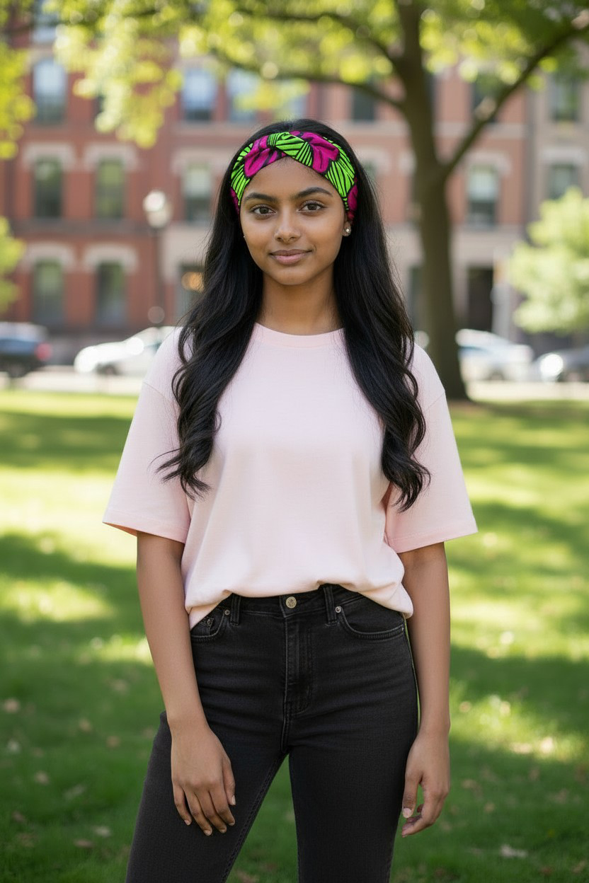 Headband Fleurs de Mariage - Fushia & Vert