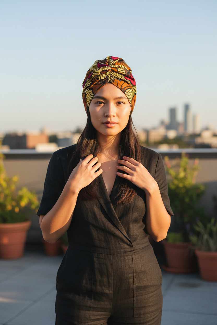 Bonnet turban Fleurs de mariage - Bordeaux & Marron