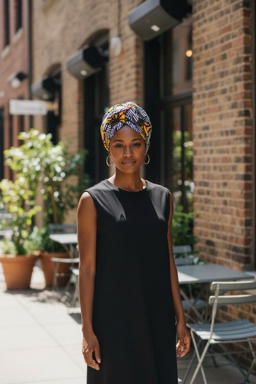 Bonnet turban Fleurs de mariage - Jaune & Rouge