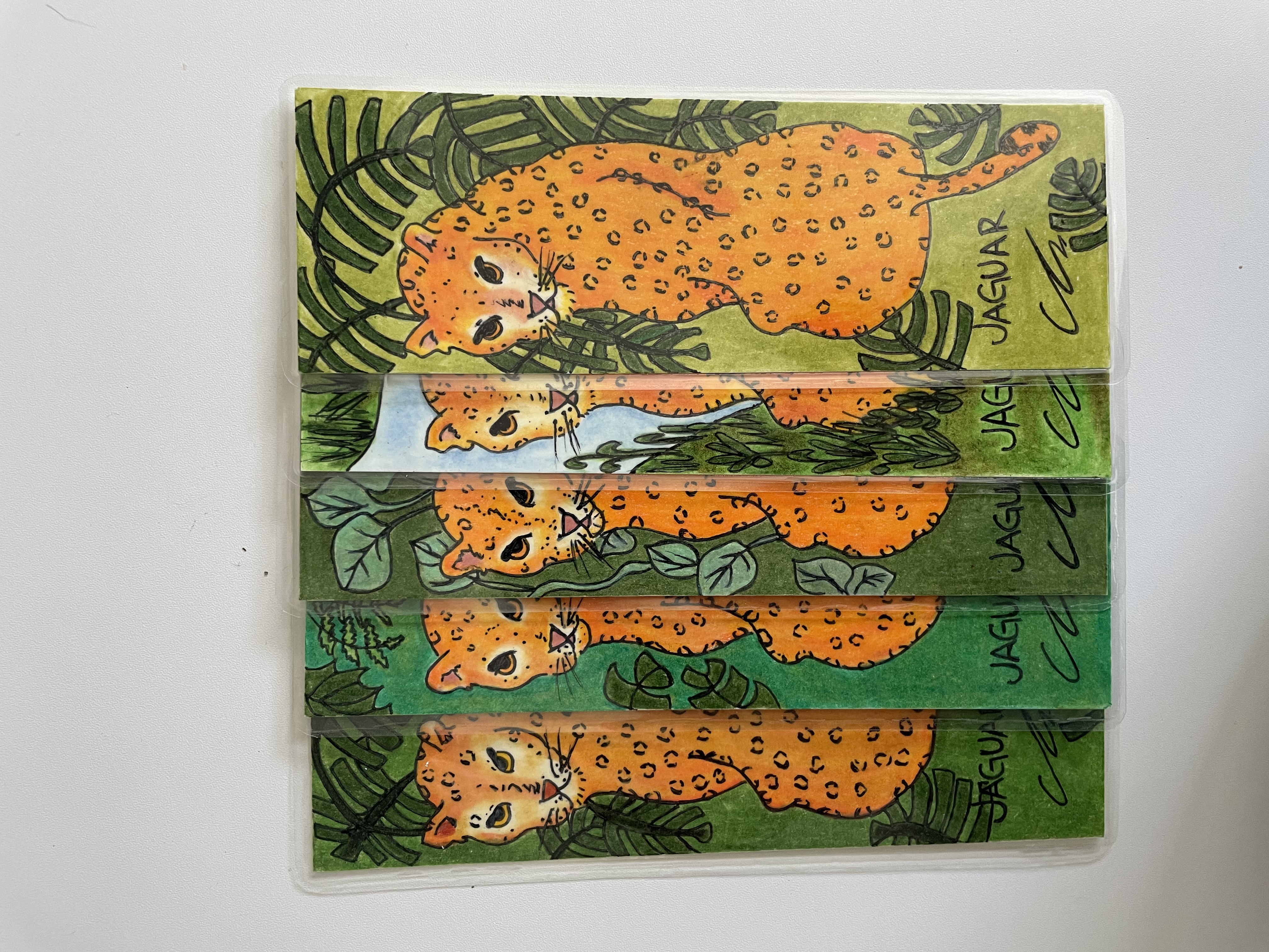 Hand-Drawn Laminated Bookmarks-Kakapo, New Zealand Short-tailed Bat, Hyacinth Macaw & Jaguar
