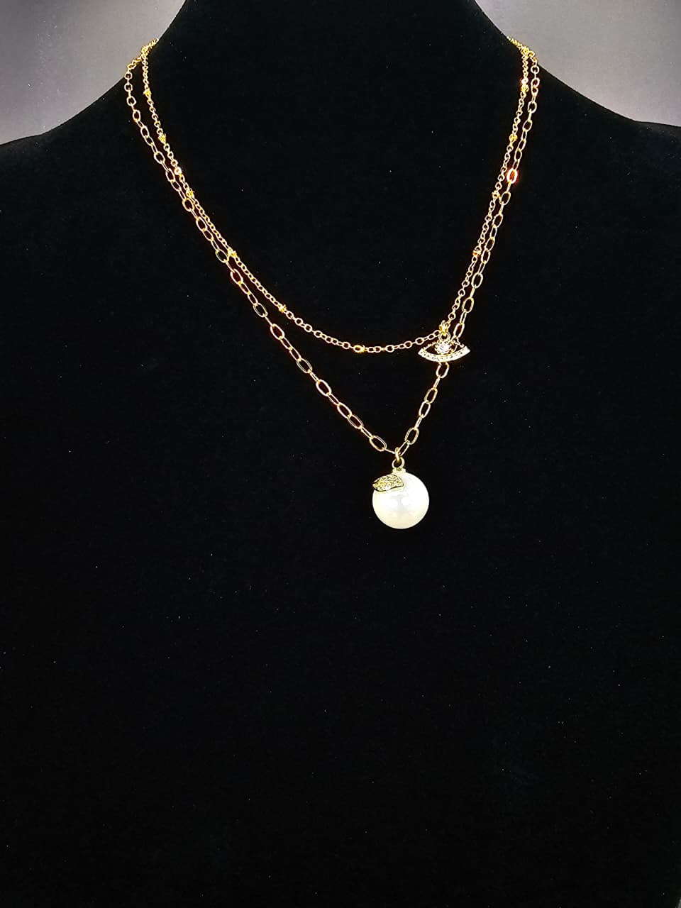 Collar de doble cadena y perla