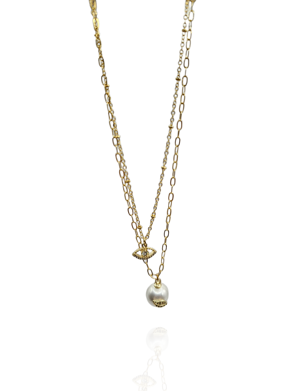 Collar de doble cadena y perla
