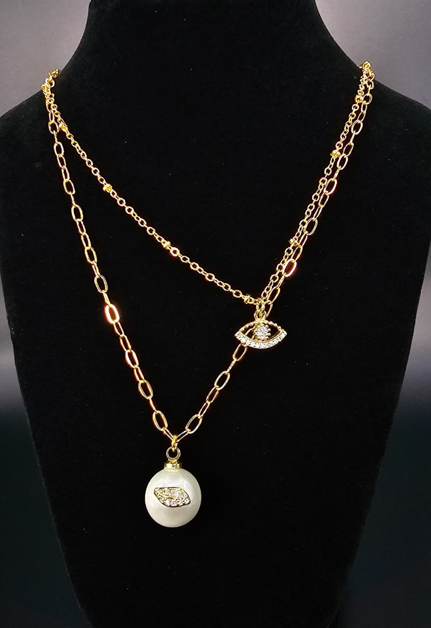 Collar de doble cadena y perla
