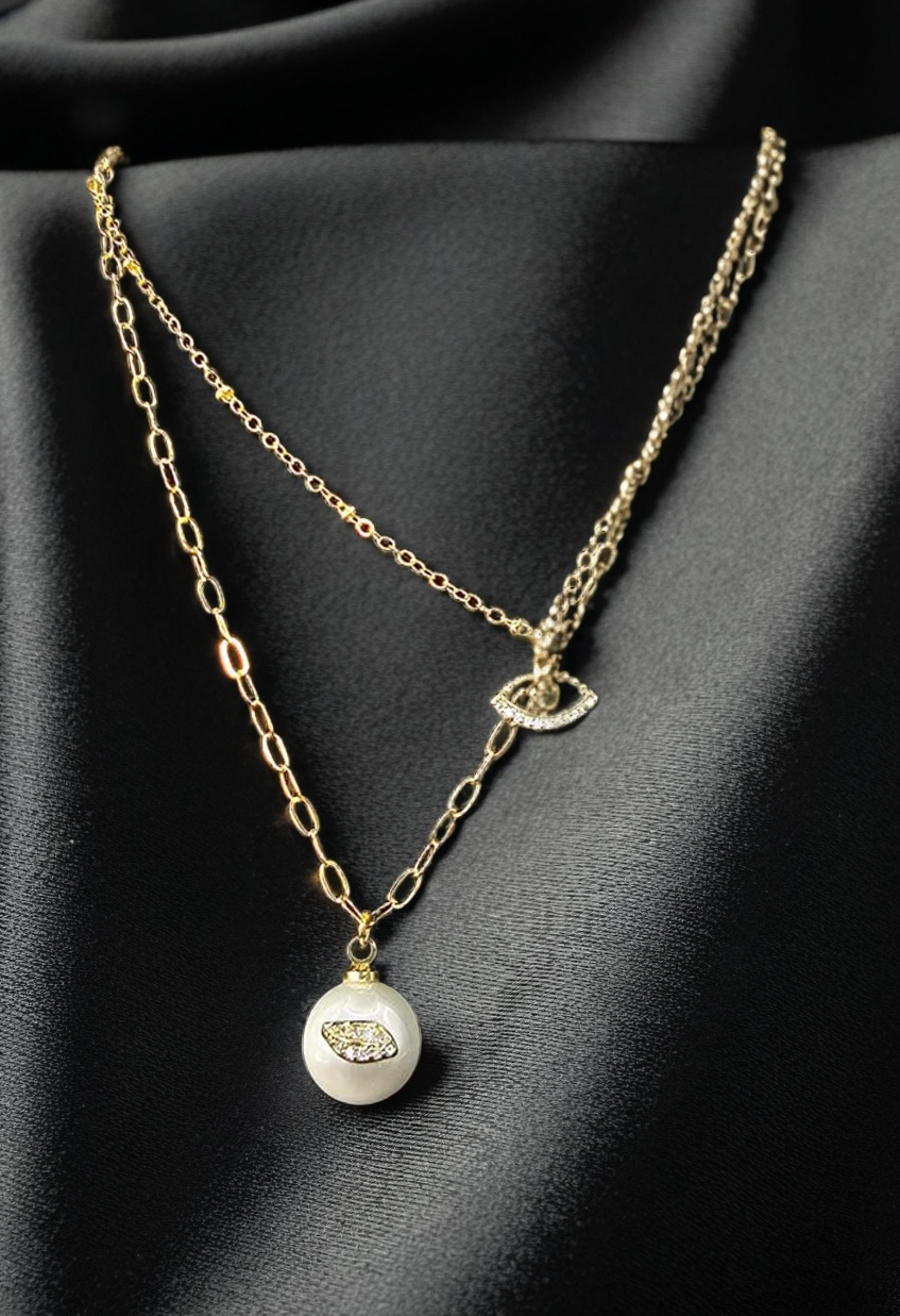 Collar de doble cadena y perla