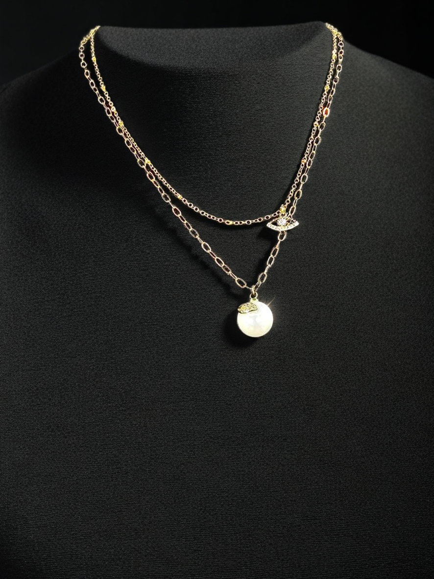 Collar de doble cadena y perla