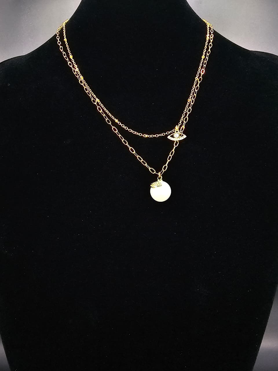 Collar de doble cadena y perla