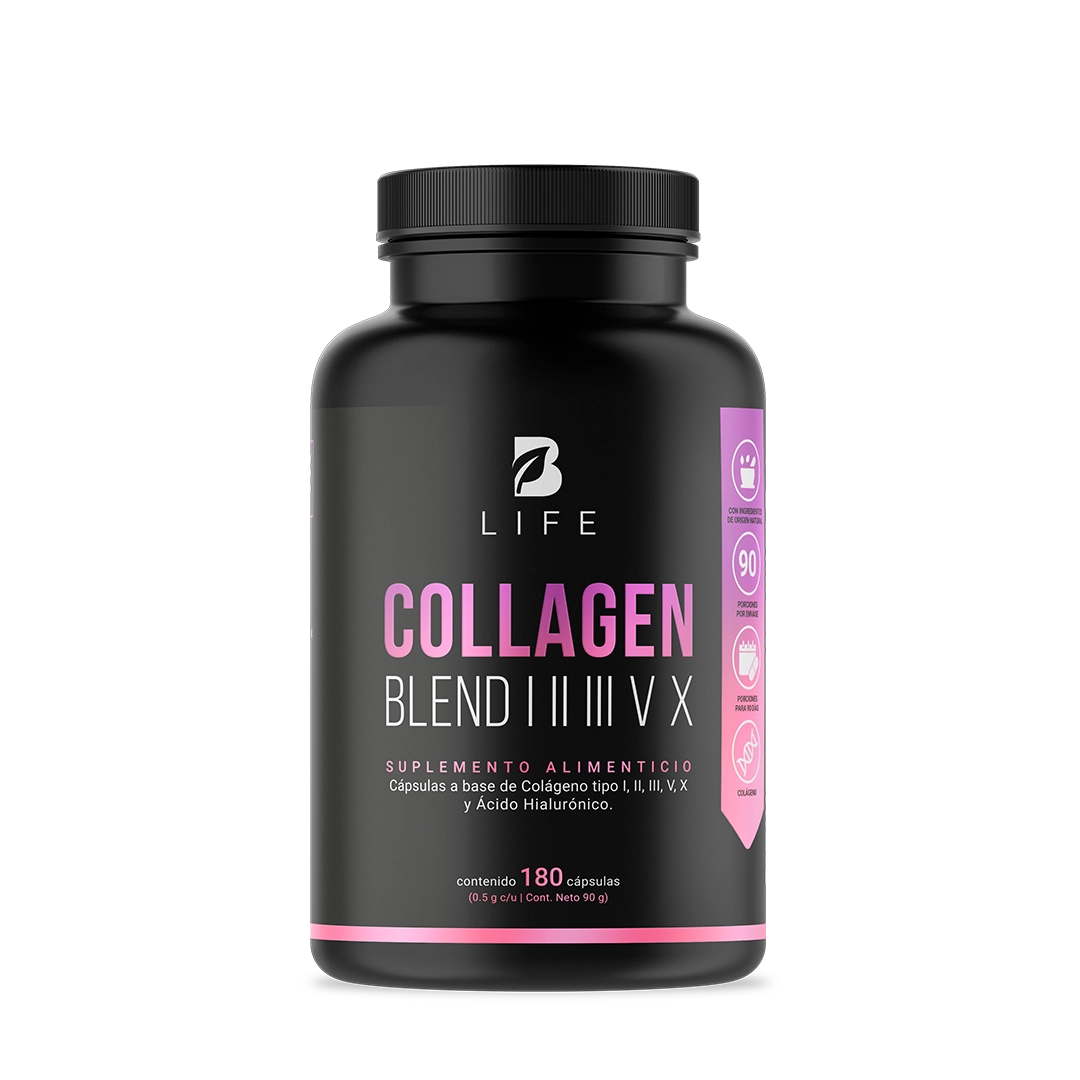 Collagen Blend I, II, III, V, X B Life® – Colágeno total con Vitamina C y Ácido Hialurónico