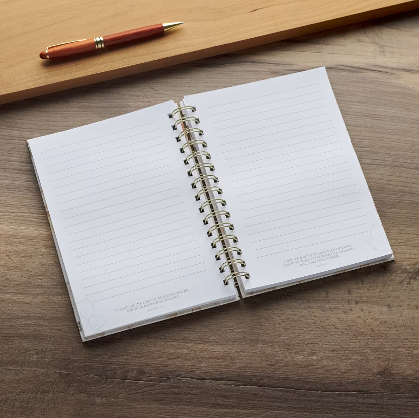 All Things for Good White Magnolia Spiral Journal - Romans 8:28