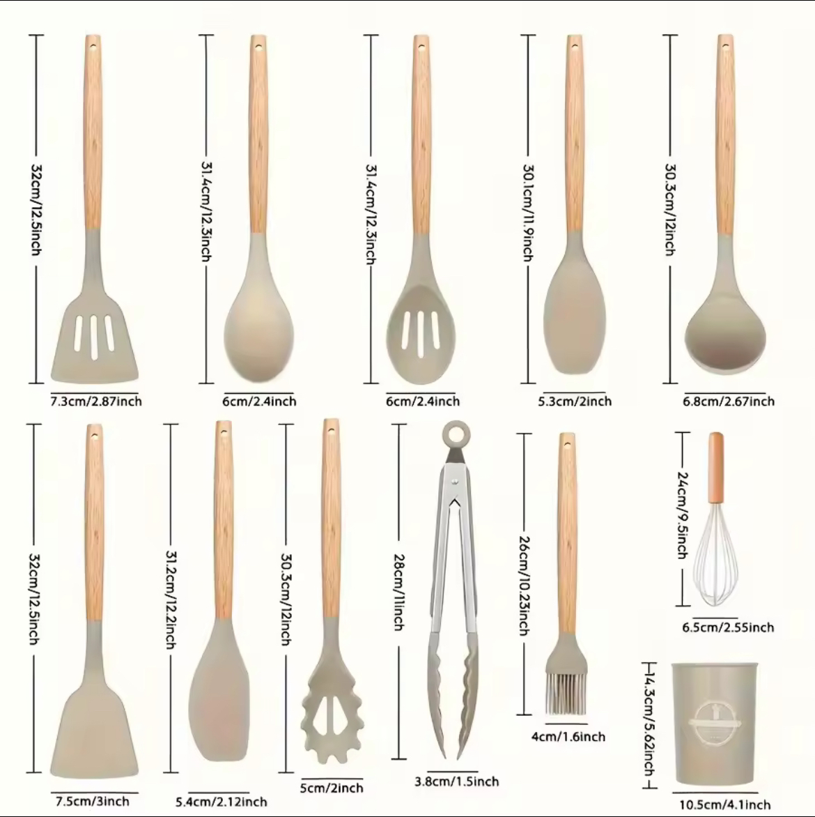 🍽️ 12-Piece Silicone Kitchen Utensils Set – Modern Wood-Handle Collection
