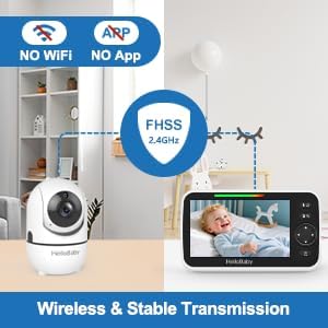 HelloBaby No WiFi Baby Monitor 5" Screen 30-Hour Battery Pan-Tilt-Zoom Video 