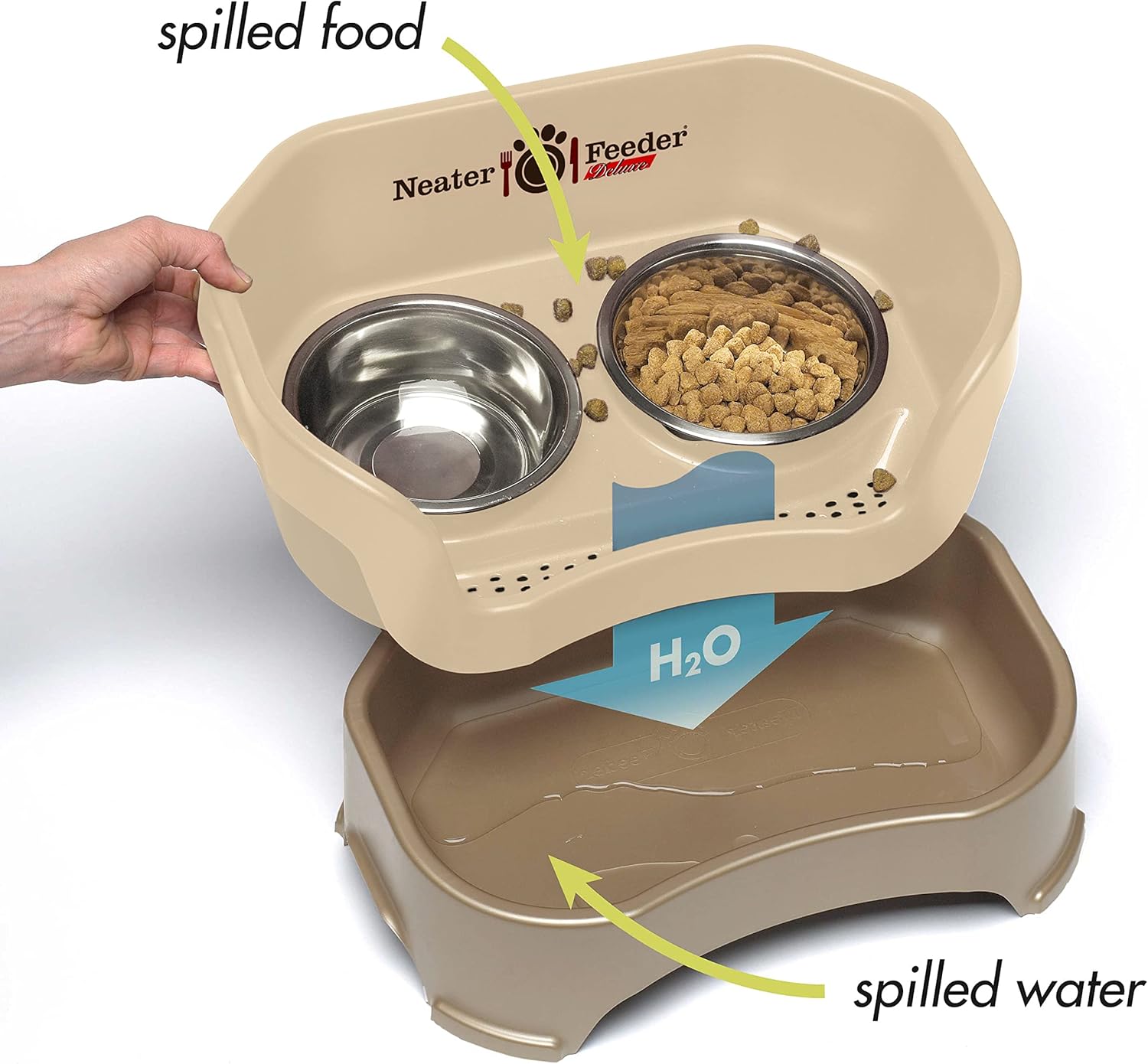 Stainless Steel Elevated Dog Food and Water Bowl Set – Cappuccino (Made in USA)