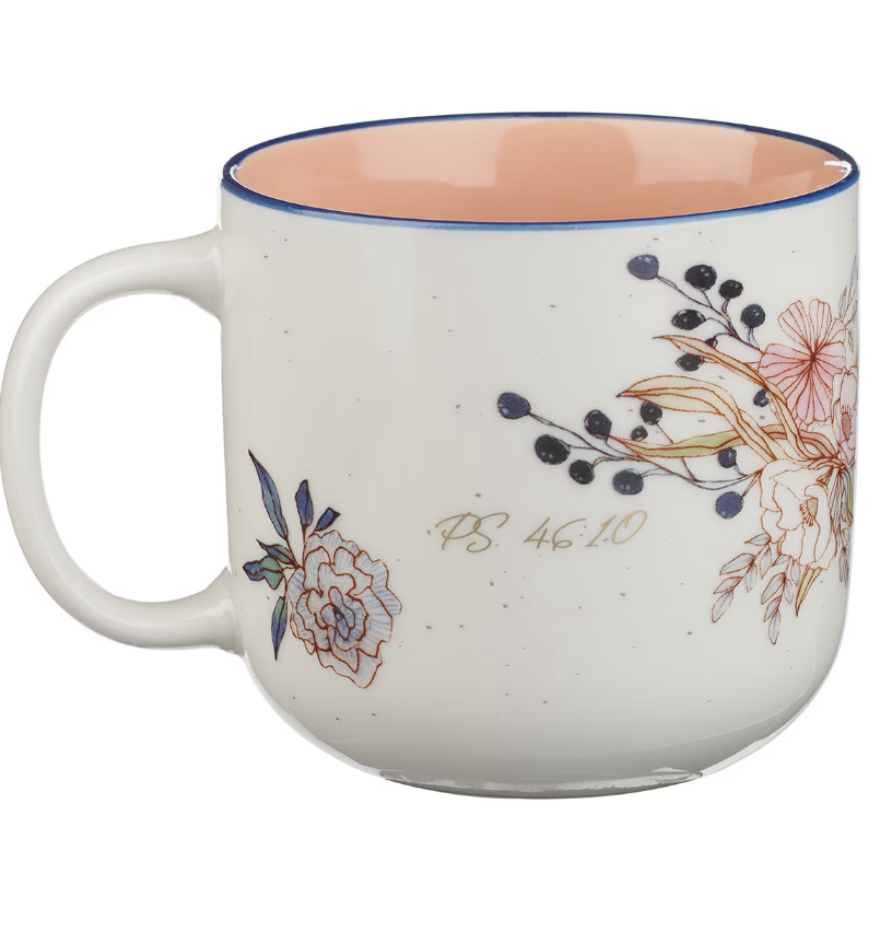 Be Still and Know Peach Blossom Ceramic Coffee Mug - Psalm 46:10