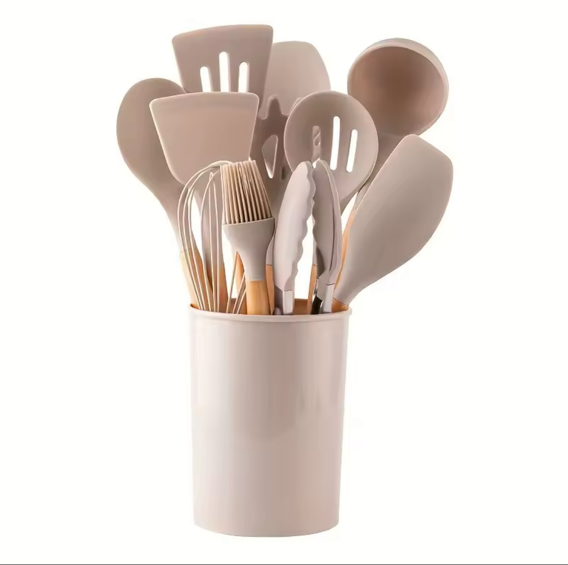 🍽️ 12-Piece Silicone Kitchen Utensils Set – Modern Wood-Handle Collection