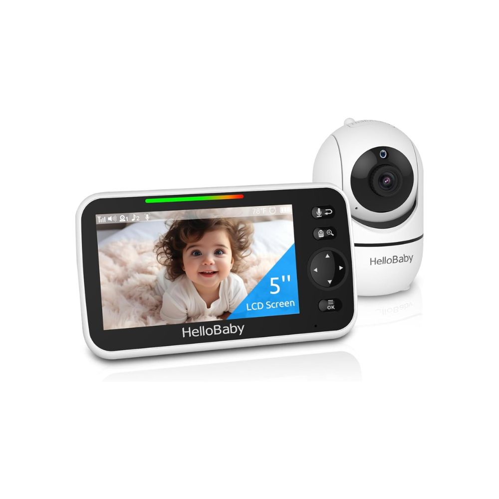 HelloBaby No WiFi Baby Monitor 5" Screen 30-Hour Battery Pan-Tilt-Zoom Video