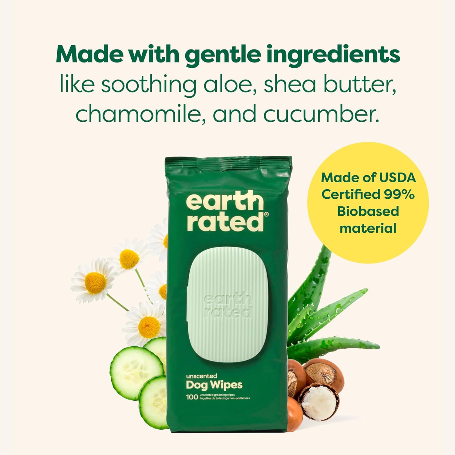 Earth Rated Pet Wipes for Dogs and Cats (100 Count, Unscented)