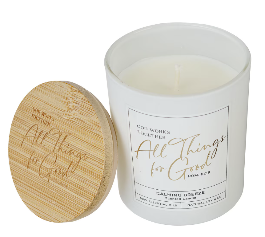 All Things For Good Calming Breeze Candle in a Glass Jar - Romans 8:28