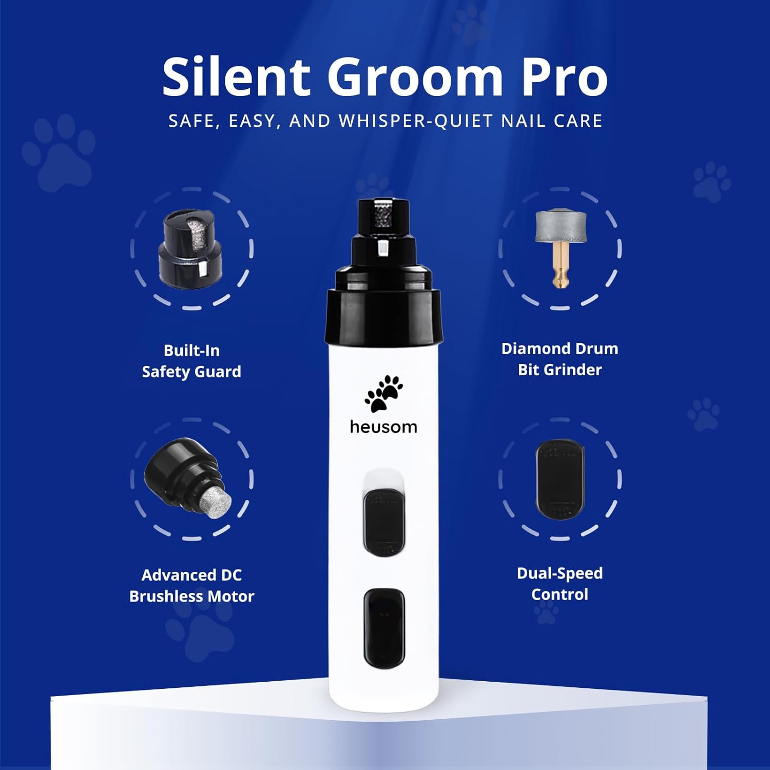 Silent Groom Pro Pet Nail Grinder | Whisper Quiet Claw Trimmer for Dogs, Cats and Other Animals