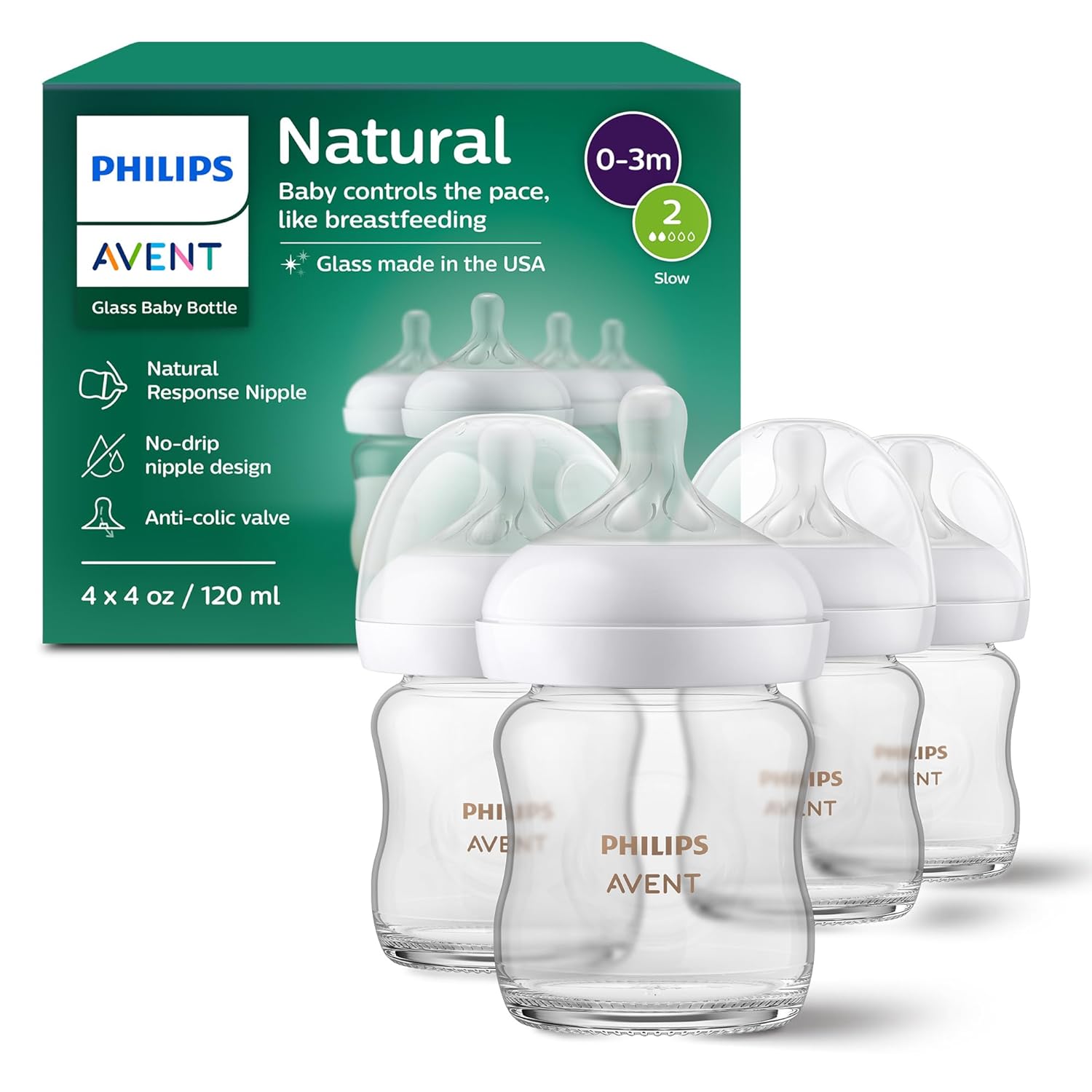 Philips Avent Natural Glass Baby Bottles with Natural Response Nipples