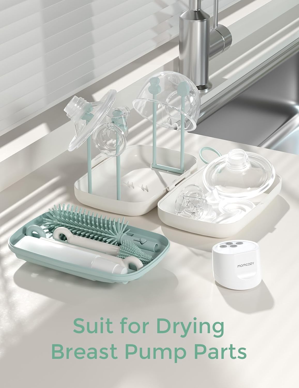 Momcozy Bottle Brush Set - 7-in-1 Baby Bottle Cleaning Kit (Green)