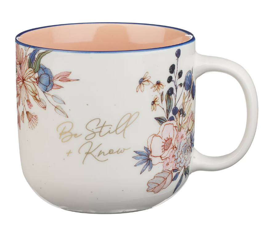 Be Still and Know Peach Blossom Ceramic Coffee Mug - Psalm 46:10