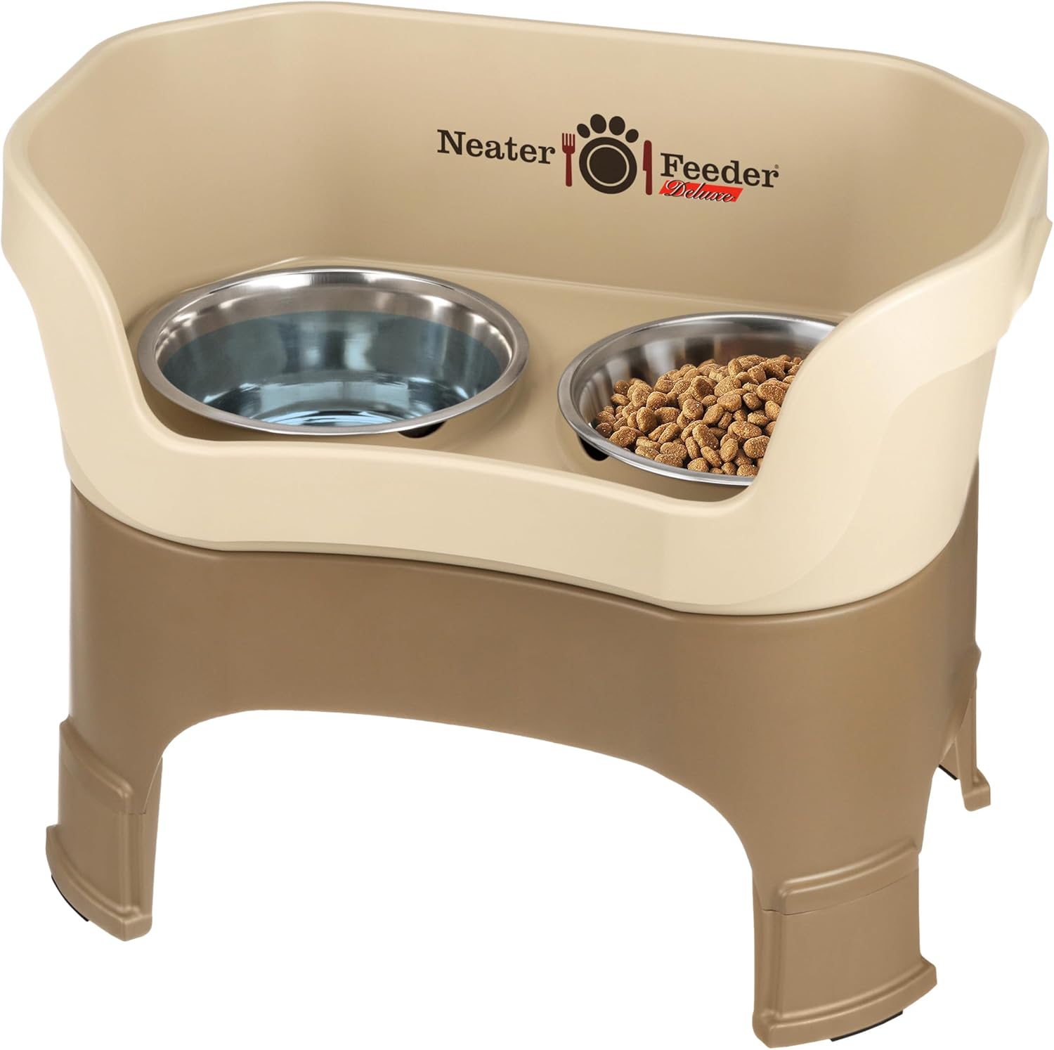 Stainless Steel Elevated Dog Food and Water Bowl Set – Cappuccino (Made in USA)