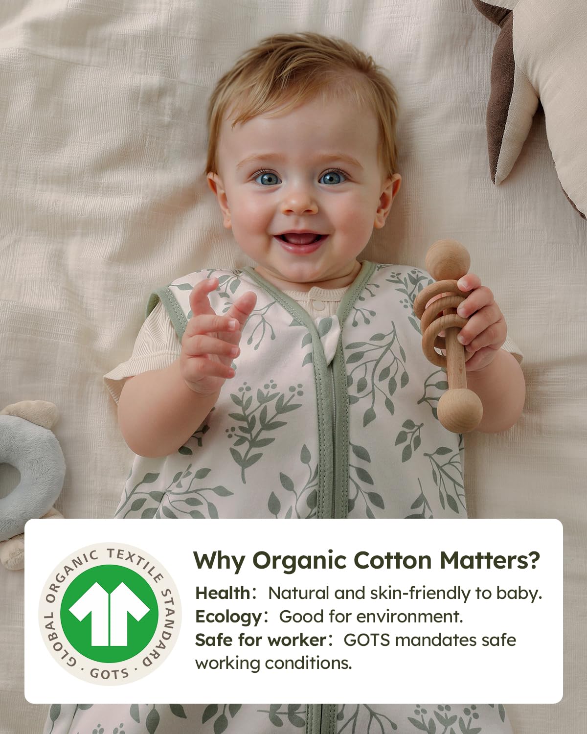 Baby Sleep Sack 6-12 Months Wearable Blanket for Babies 100% Organic Cotton 2-Way Zipper